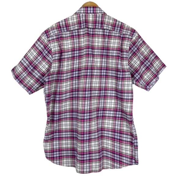 Thomas Dean Plaid Button Down Short Sleeve Shirt Size Medium - Picture 5 of 9